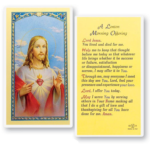 A Lenten Morning Offering Laminated Prayer Card - 1 Prayer Card .99 each