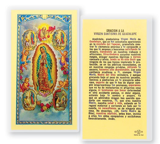 A Nuestra Senora De Guadalupe Con Visiones Laminated Spanish Prayer Card - 1 Prayer Card .99 each