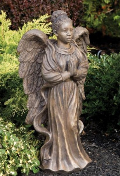 African American Garden Angel Female Statue 24.75 Inches - Classic Iron Finish