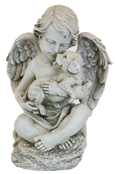 Angel Cherub with Puppy Garden Statue 12 inch - Stone Finish