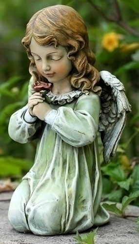 Angel Girl Kneeling Garden Statue - 12&quot;H - Full Color