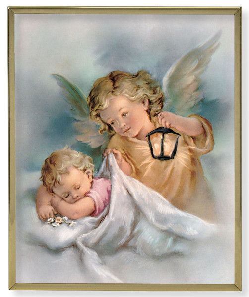 Angel with Lantern 8x10 Gold Trim Plaque - Full Color