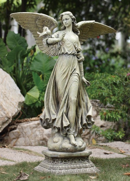 Angel on Pedestal Garden Statue - 46.5&quot; - Stone Finish