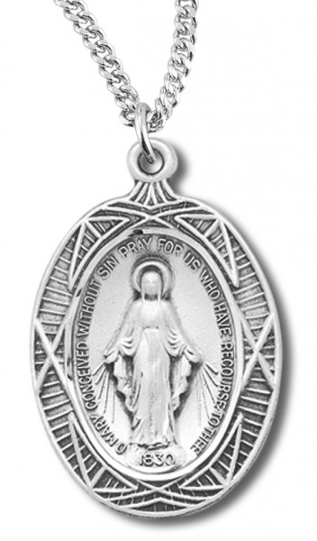 Antiqued Silver with Fancy Rays Miraculous Medal - Sterling Silver