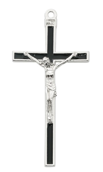 Black Enamel and Silver Tone Wall Cross 5 Inches - Black