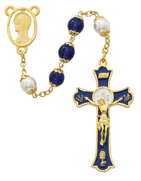 Blue Enamel and Glass First Communion Rosary - Blue
