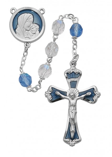 Blue Enamel Rosary with White and Blue Beads - Blue