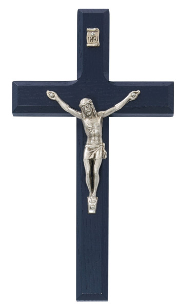 Blue Painted Wood Crucifix 6.75 Inches - Blue