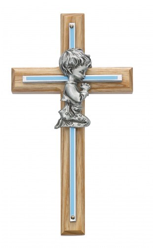 Boy Cross - Oak Wood with Silver and Blue Accent - Blue