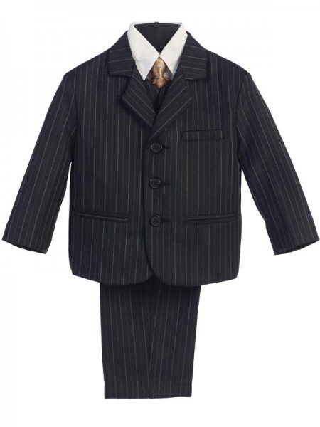 Boy's 5 Piece Black and Gold Pinstripe Suit with Gold Tie - Black | Gold Pinstripe