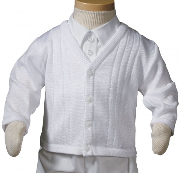 Boys Knit Acrylic Sweater for Christening or Baptism - White