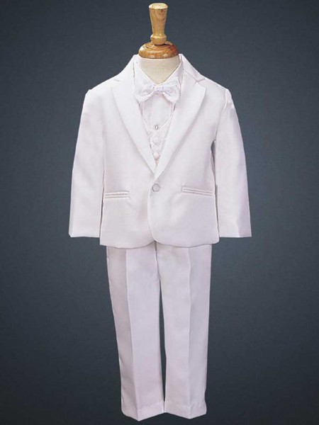 Boy's White Tuxedo with Vest and Bowtie - White