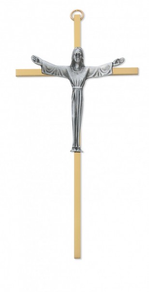 Brass Risen Christ Crucifix - 7&quot;H - Two-Tone