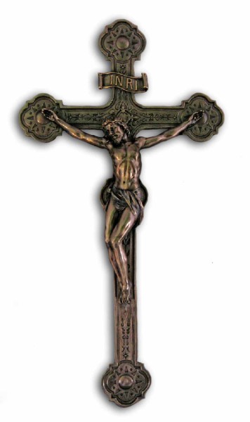Bronzed Resin Wall Crucifix - 20 Inches - Bronze