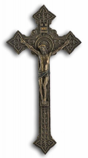 Bronzed Resin Wall Crucifix - 9 Inches - Bronze
