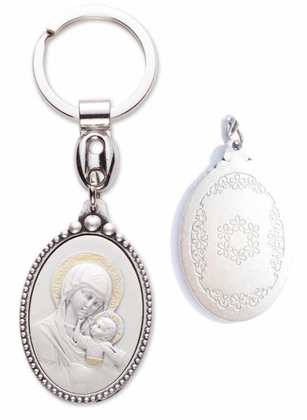 Byzantine Madonna and Child Keyring Sterling Silver - Sterling Silver