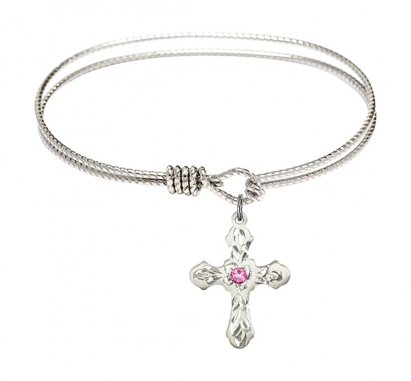 Cable Bangle Bracelet with a Cross Charm - Rose