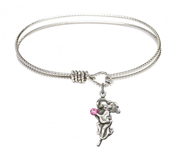 Cable Bangle Bracelet with a Guardian Angel Charm - Rose