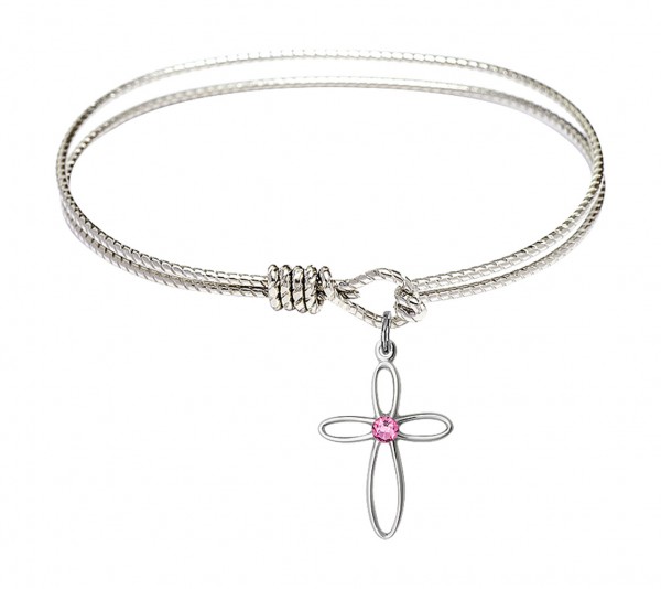 Cable Bangle Bracelet with a Loop Cross Charm - Rose