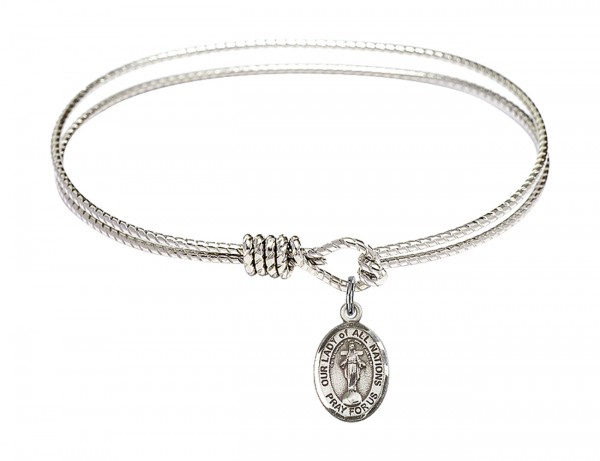 Cable Bangle Bracelet with Our Lady of All Nations Charm - Silver