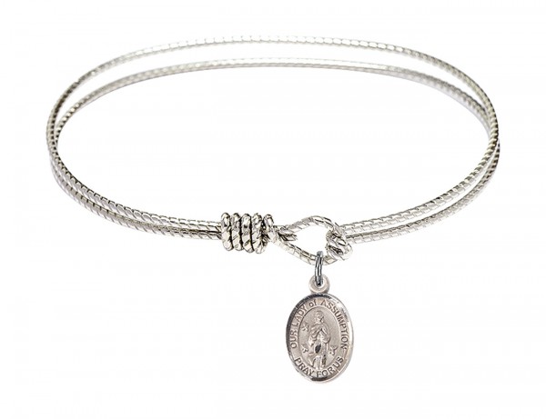 Cable Bangle Bracelet with Our Lady of Assumption Charm - Silver
