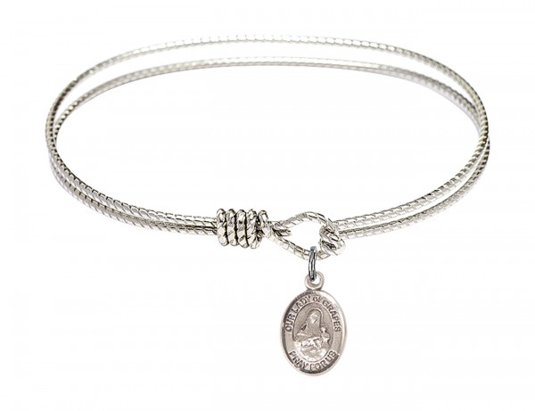 Cable Bangle Bracelet with Our Lady of Grapes Charm - Silver