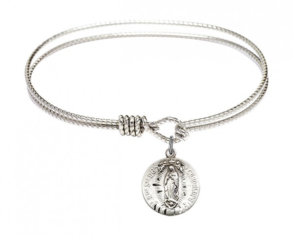 Cable Bangle Bracelet with Our Lady of Guadalupe Charm - Silver