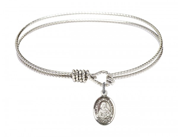 Cable Bangle Bracelet with Our Lady of the Railroad Charm - Silver
