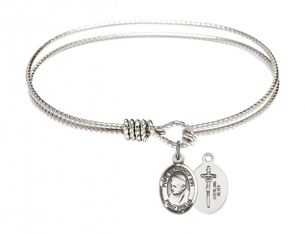 Cable Bangle Bracelet with a Pope Emeritace  Benedict XVI Charm - Silver