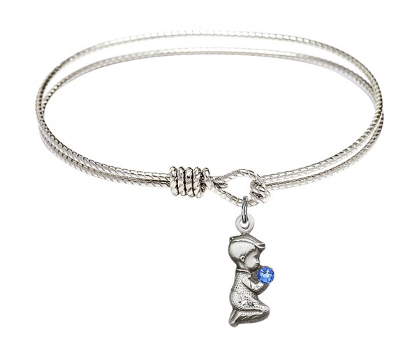 Cable Bangle Bracelet with a Praying Boy Charm - Blue | Silver