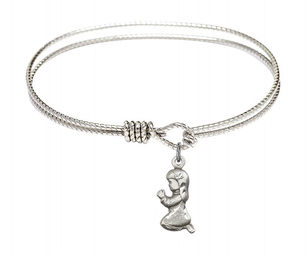 Cable Bangle Bracelet with a Praying Girl Charm - Silver