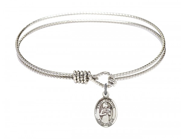 Cable Bangle Bracelet with a Saint Agatha Charm - Silver
