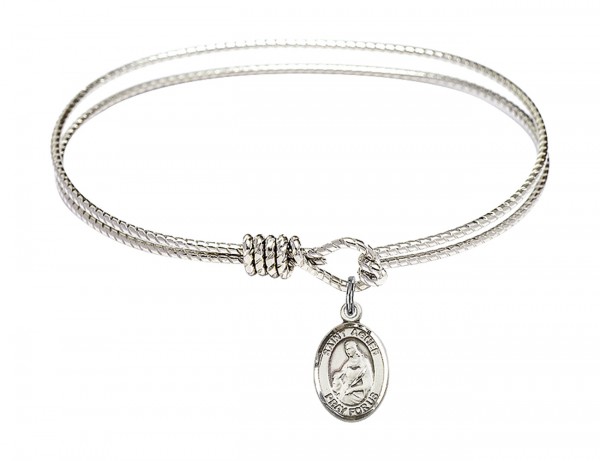 Cable Bangle Bracelet with a Saint Agnes of Rome Charm - Silver