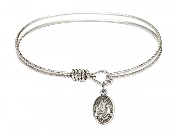Cable Bangle Bracelet with a Saint Catherine of Bologna Charm - Silver