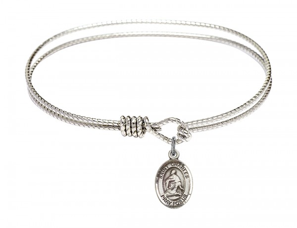 Cable Bangle Bracelet with a Saint Charles Borromeo Charm - Silver