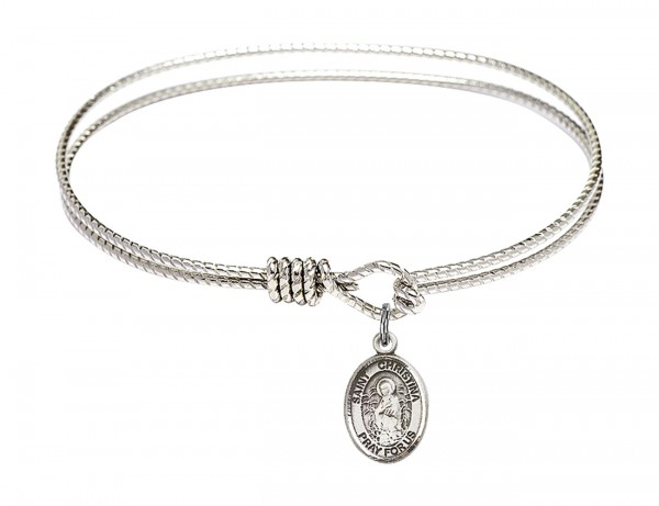 Cable Bangle Bracelet with a Saint Christina the Astonishing Charm - Silver