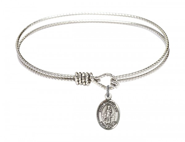 Cable Bangle Bracelet with a Saint Cornelius Charm - Silver