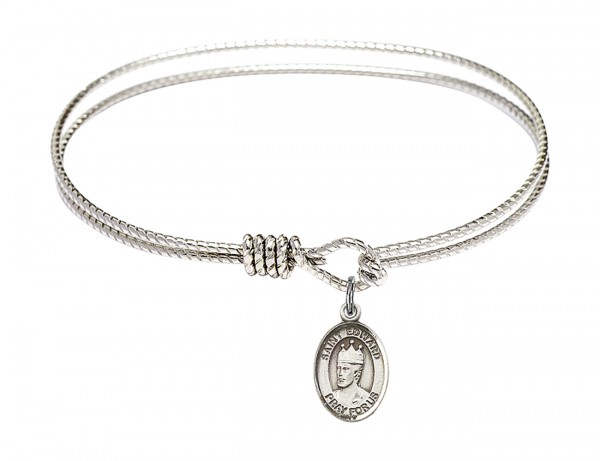 Cable Bangle Bracelet with a Saint Edward the Confessor Charm - Silver
