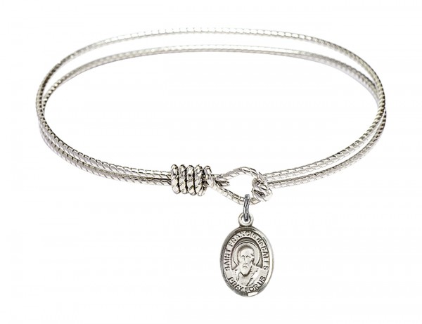 Cable Bangle Bracelet with a Saint Francis de Sales Charm - Silver