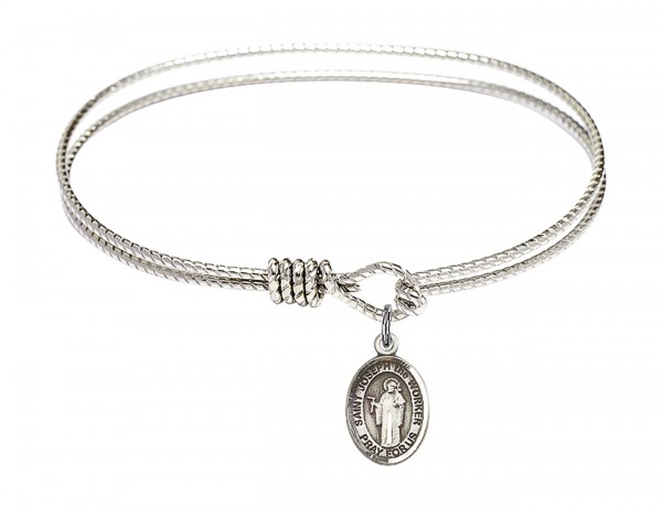 Cable Bangle Bracelet with a Saint Joseph the Worker Charm - Silver