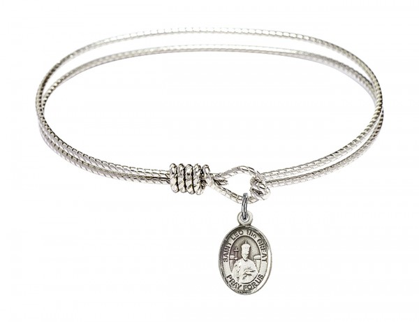 Cable Bangle Bracelet with a Saint Leo the Great Charm - Silver