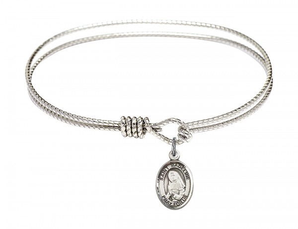 Cable Bangle Bracelet with a Saint Madeline Sophie Barat Charm - Silver