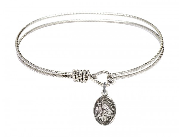 Cable Bangle Bracelet with a Saint Margaret of Cortona Charm - Silver