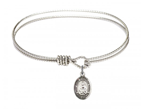 Cable Bangle Bracelet with a Saint Marie Magdalen Postel Charm - Silver
