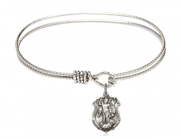 Cable Bangle Bracelet Saint Michael Shield Charm - Silver