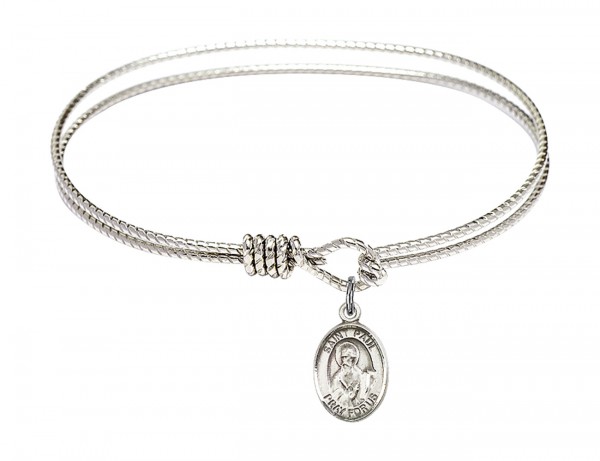 Cable Bangle Bracelet with a Saint Paul the Apostle Charm - Silver