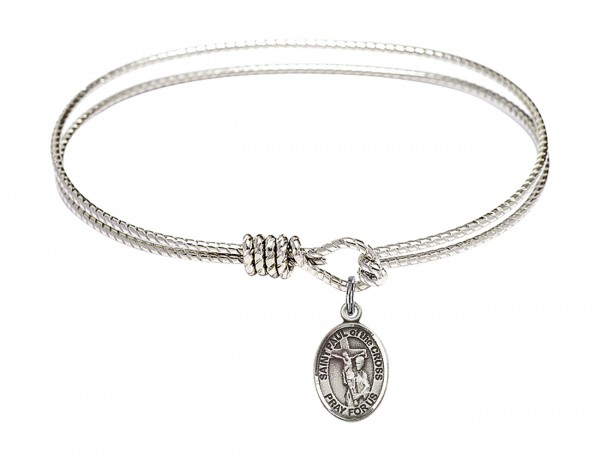Cable Bangle Bracelet with a Saint Paul of the Cross Charm - Silver