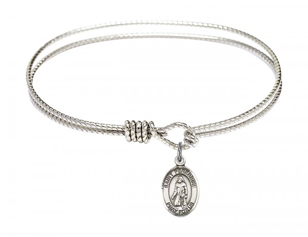 Cable Bangle Bracelet with a Saint Peregrine Laziosi Charm - Silver