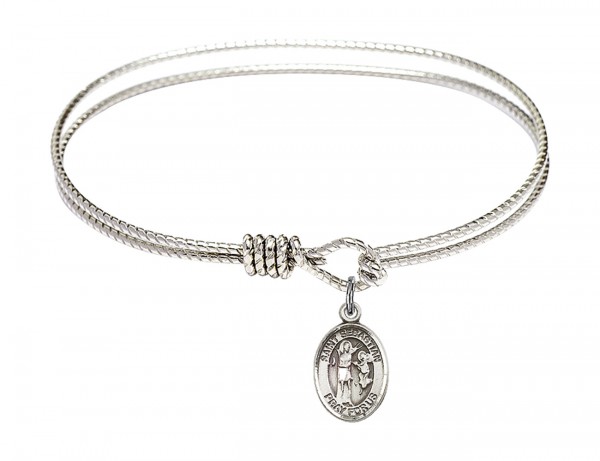Cable Bangle Bracelet with a Saint Sebastian Charm - Silver