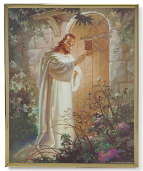 Christ Knocking Gold Frame 11x14 Plaque - Full Color